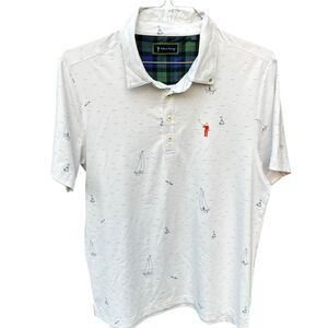 William Murray Mens M White Golf Polo Sail Boat Ocean Nautical Water Bird Buoys